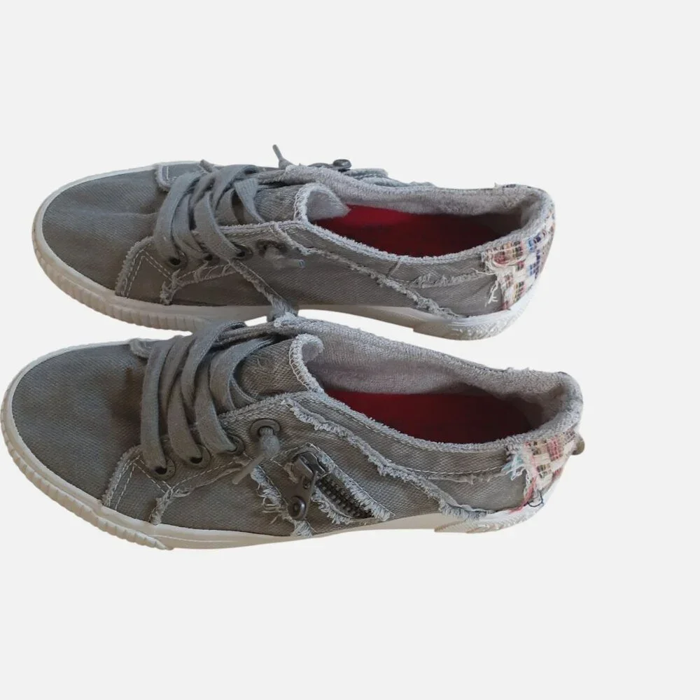Blowfish Malibu Fruit-k Sneaker Shoes Womens Size 6 Gray Zipper Frayed Edge - Picture 2 of 5
